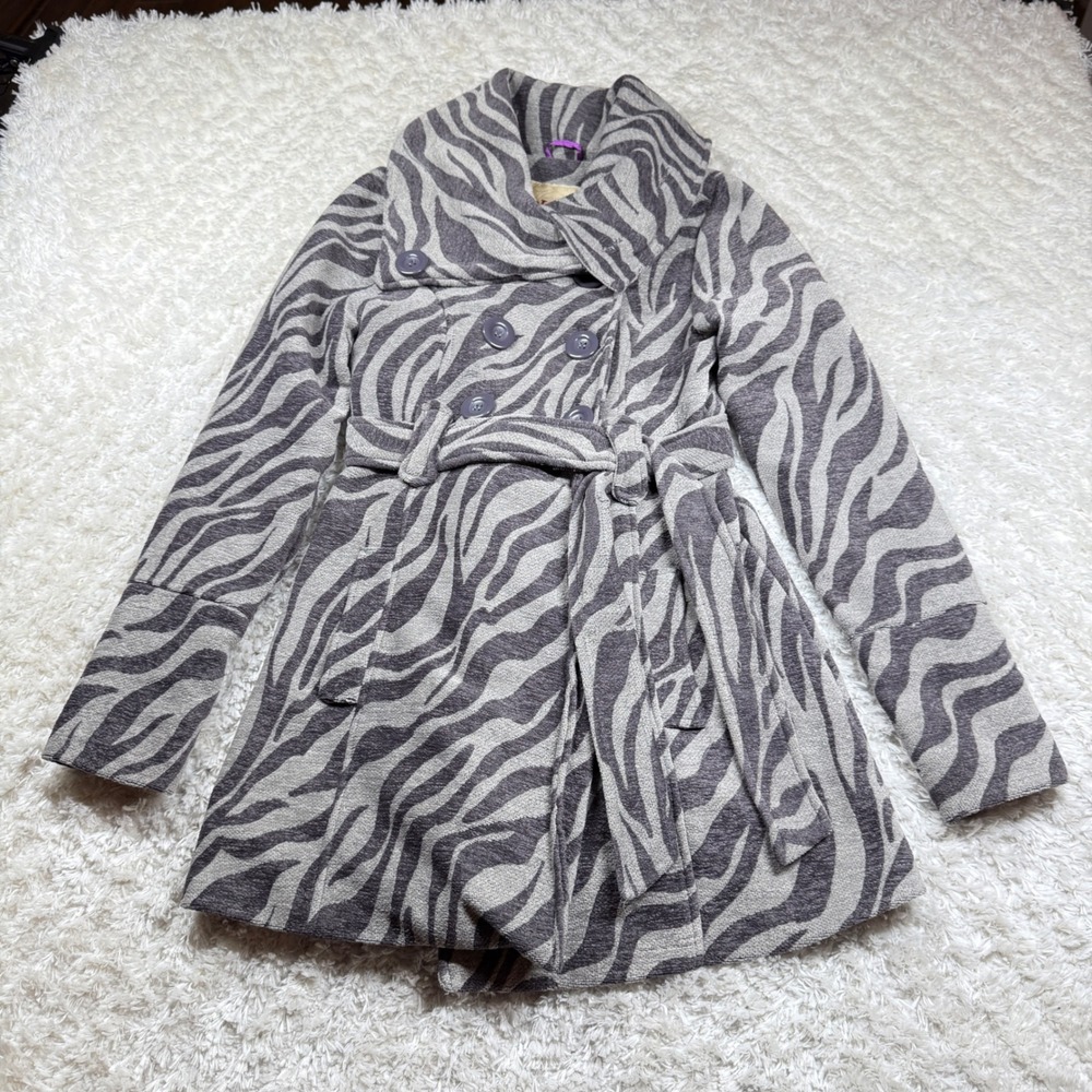BKE Women's Coat Small Zebra Print Double Breasted Belted Y2K VTG Grunge Vintage